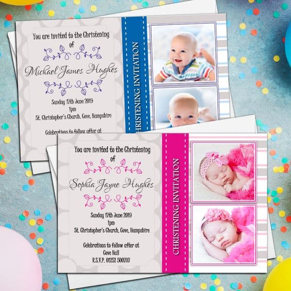 10 Personalised Girls Boys Christening Baptism Naming Day Photo Invitations Invites N4/5
