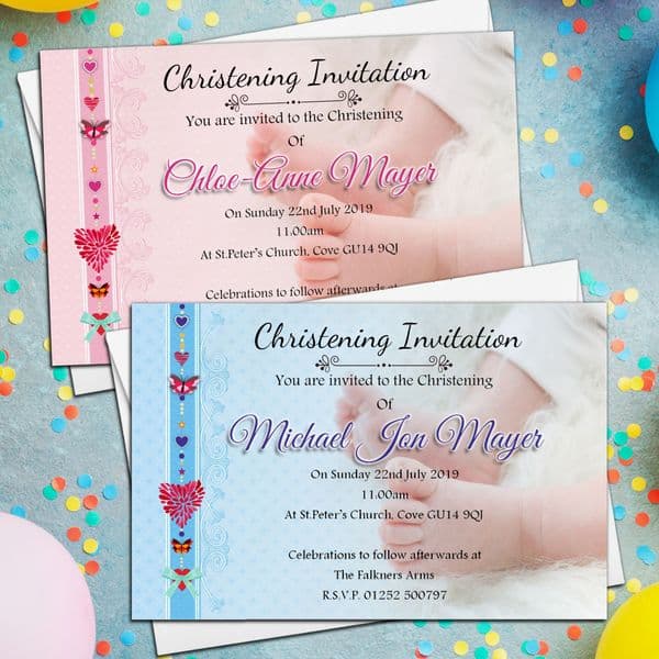 10 Personalised Girls Boys Christening Baptism Photo Invitations Invites N1/2 .