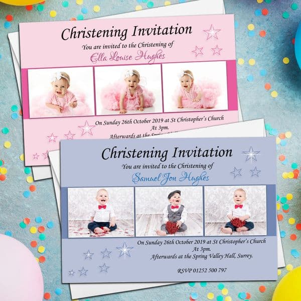 10 Personalised Girls Boys Christening Baptism Photo Invitations Invites N9/10