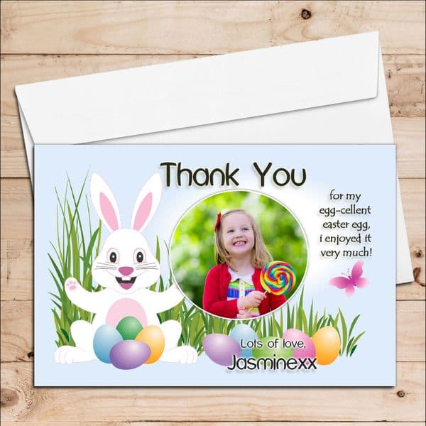 10 Personalised Girls Boys Easter Egg Thank you Photo Post Cards N6