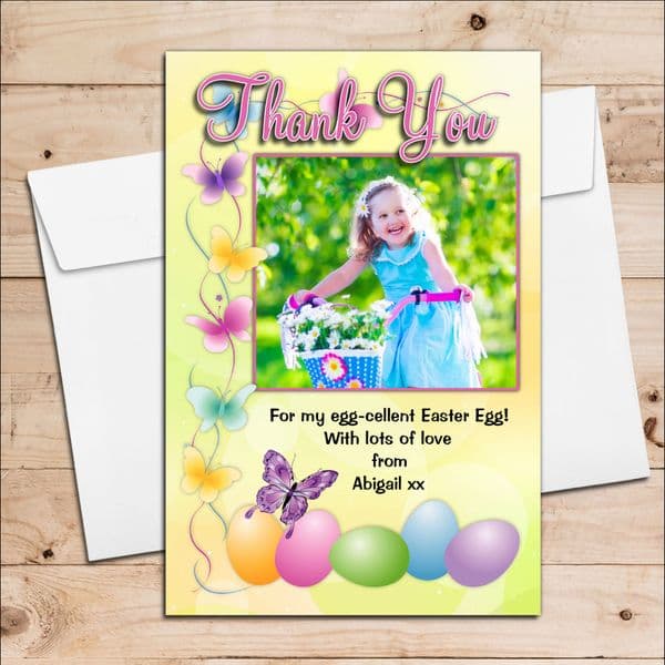 10 Personalised Girls Boys Happy Easter Egg PHOTO Thank you Post Cards N11