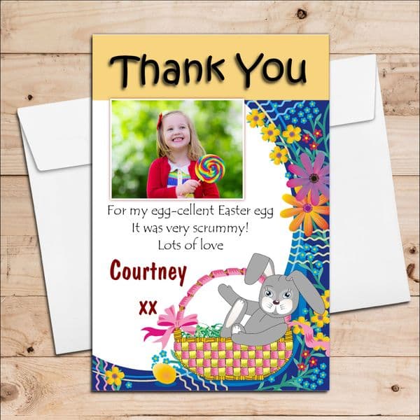 10 Personalised Girls Boys Happy Easter Egg Thank you Photo Post Cards N1