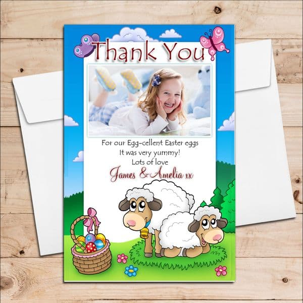 10 Personalised Girls Boys Happy Easter Egg Thank you Photo Post Cards N4