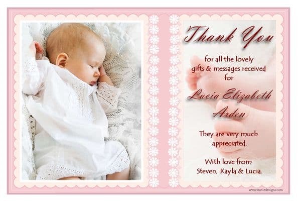 10 Personalised Girls Christening Baby Birth Thank you PHOTO Cards N141