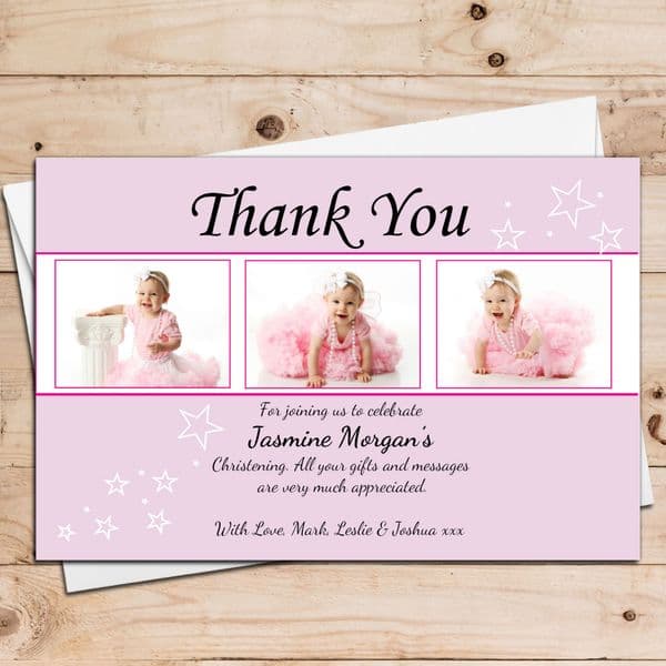 10 Personalised Girls Christening Baptism Birthday Thank you PHOTO Cards N29