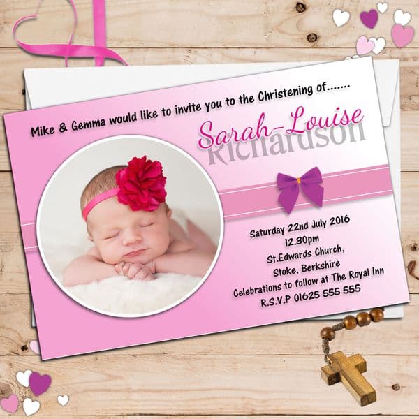 10 Personalised Girls Christening Baptism Invitations PHOTO Invites N47
