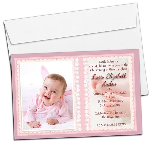 10 Personalised Girls Christening Baptism Invitations PHOTO Invites N58