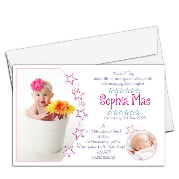 10 Personalised Girls Christening Baptism PHOTO Invitations N102