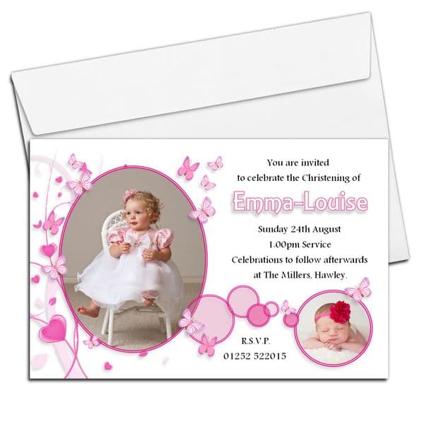 10 Personalised Girls Christening Baptism PHOTO Invitations N104