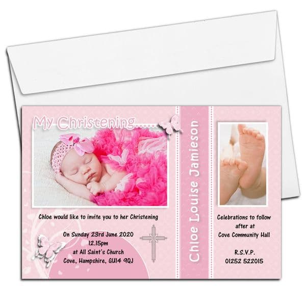 10 Personalised Girls Christening Baptism Photo Invitations N76