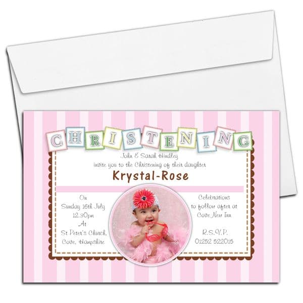 10 Personalised Girls Christening Baptism PHOTO Invitations N95