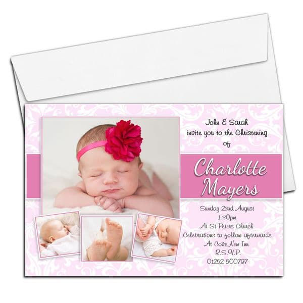 10 Personalised Girls Christening Baptism PHOTO Invitations N98