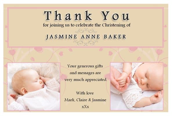 10 Personalised Girls Christening Baptism Thank you PHOTO Cards N194