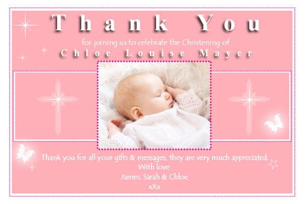 10 Personalised Girls Christening Baptism Thankyou PHOTO Cards N154