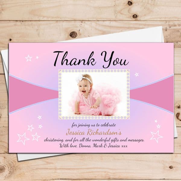 10 Personalised Girls Christening Thank you PHOTO Cards N26