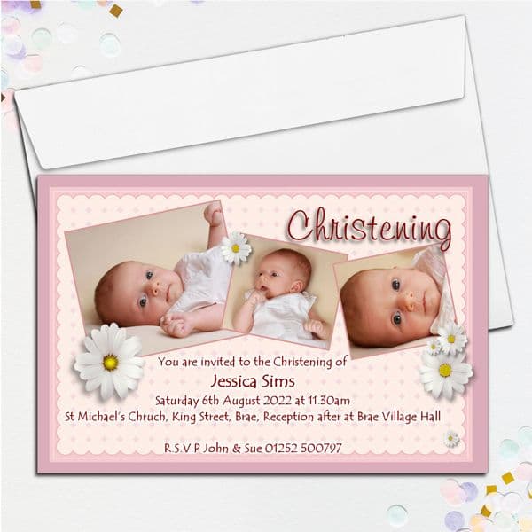 10 Personalised Girls Daisy Christening Baptism Invitations PHOTO Invites N48