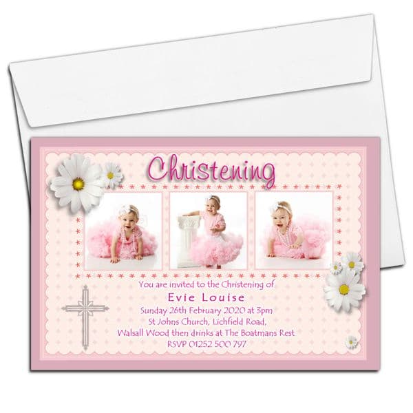 10 Personalised Girls Daisy Christening Baptism Invitations PHOTO Invites N51
