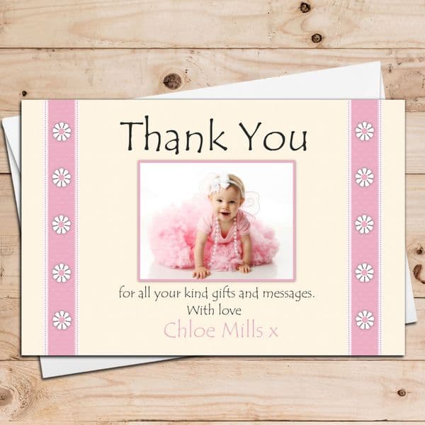 10 Personalised Girls Daisy Flower Thank you Photo Cards N22
