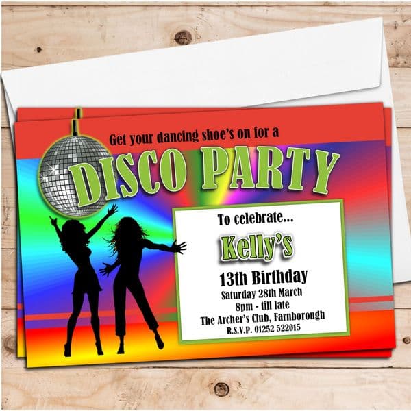 10 Personalised Girls Disco Birthday Party Invitations N131