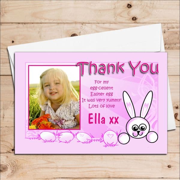 10 Personalised Girls Easter Egg Thank you Photo Post Cards N10