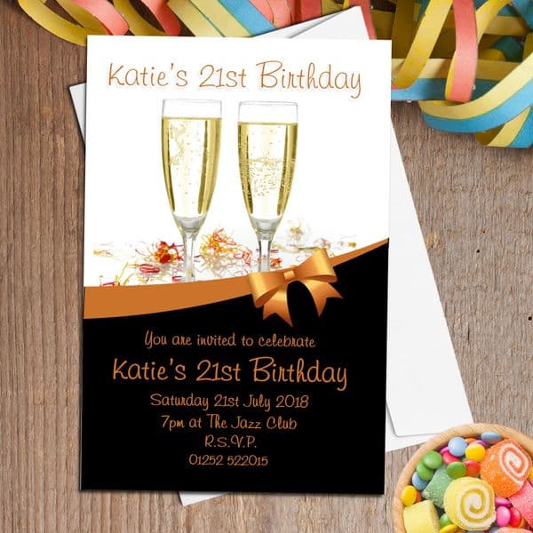 10 Personalised Gold Champagne Party Invitations N92