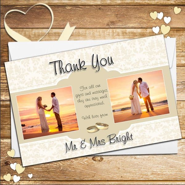 10 Personalised Gold Frames Wedding Thank you PHOTO cards N206