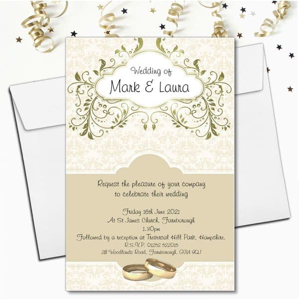 10 Personalised Gold Wedding Invitations N56