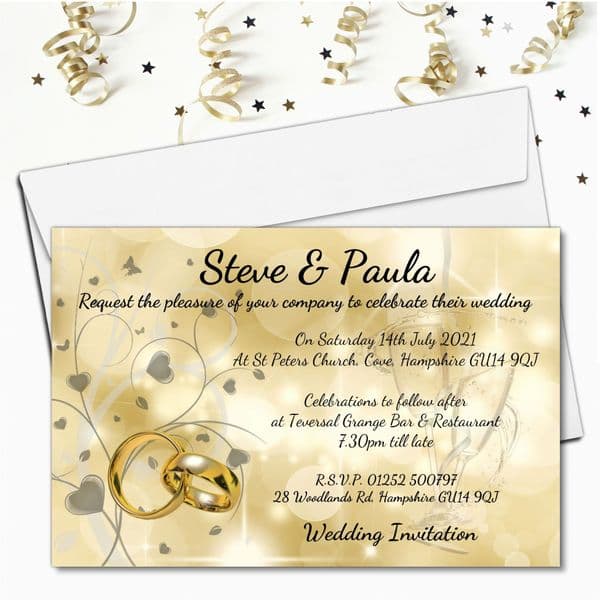 10 Personalised Golden Bokeh Wedding Invitations Day or Evening N67