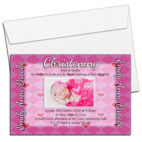 10 Personalised Hearts Christening Baptism Invitations PHOTO Invites N60