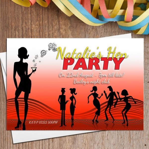 10 Personalised Hen Night Disco Party Invitations N20