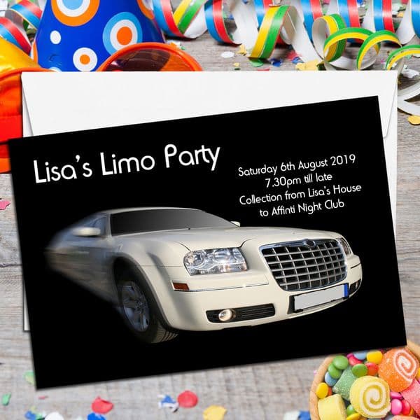 10 Personalised Hen/Stag/Birthday Limo Party Invitations