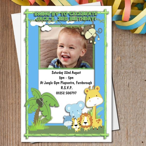 10 Personalised Jungle Animals Birthday Party PHOTO Invitations N188