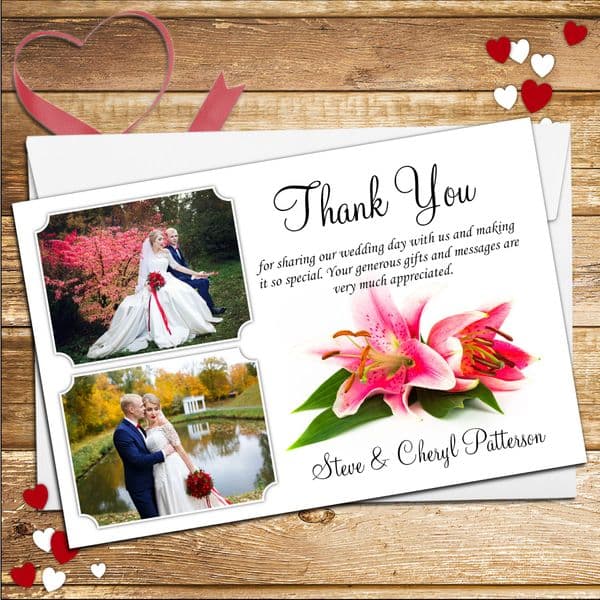10 Personalised Lily Flower Wedding Thank you Photo cards N84
