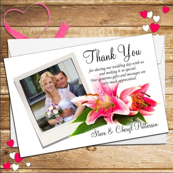 10 Personalised Lily Flower Wedding Thank you Photo cards N85
