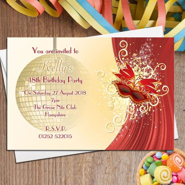 10 Personalised Masquerade Mask Party Invitations N95