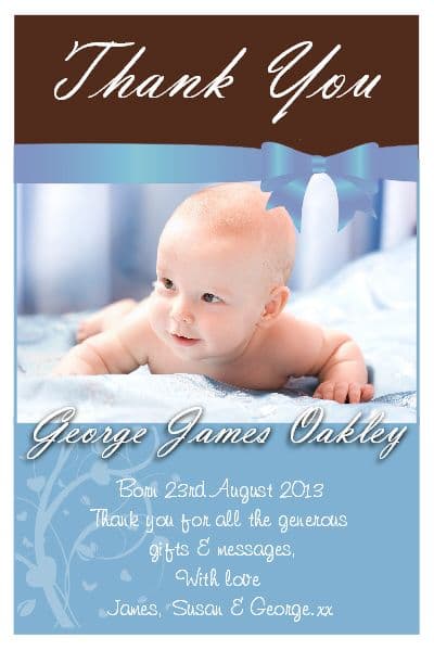 10 Personalised New Baby Boy Thank you PHOTO Cards N169