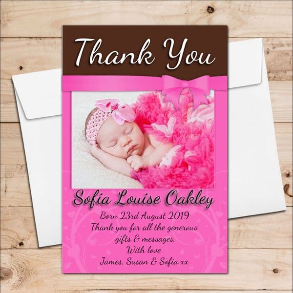 10 Personalised New Baby Girl Birth Announcement Thank You PHOTO cards N91