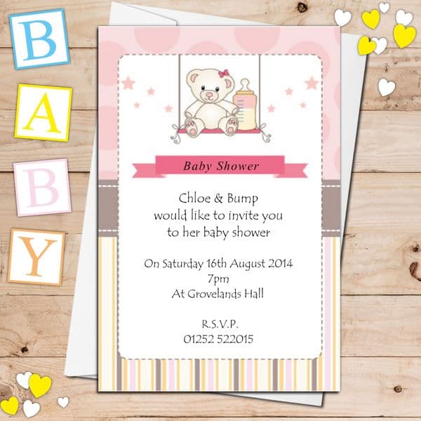 10 Personalised Pink Girl Baby Shower Invitations N10