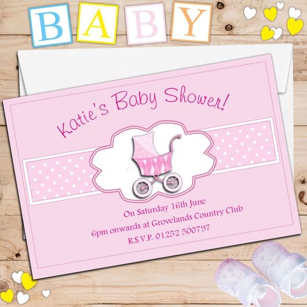 10 Personalised Pink Girl Baby Shower Invitations N17