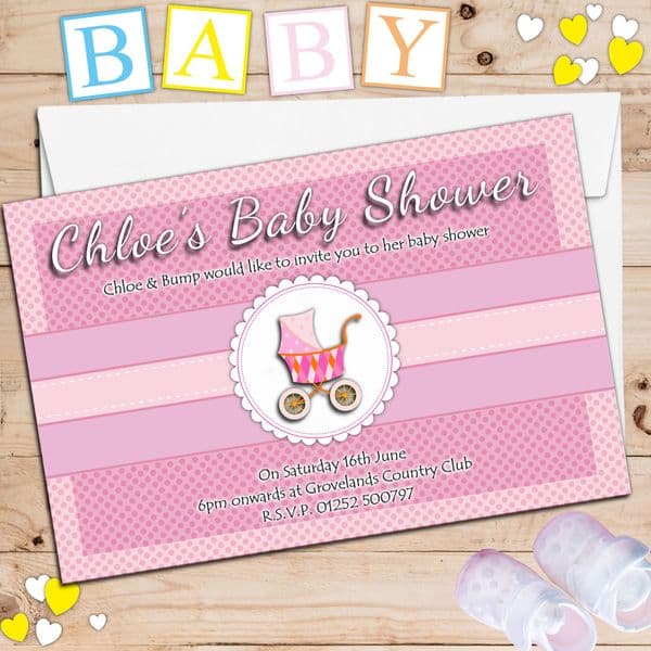 10 Personalised Pink Girl Baby Shower Invitations N2
