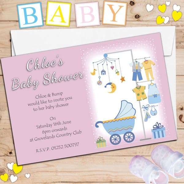 10 Personalised Pink Girl Baby Shower Party Invitations N5