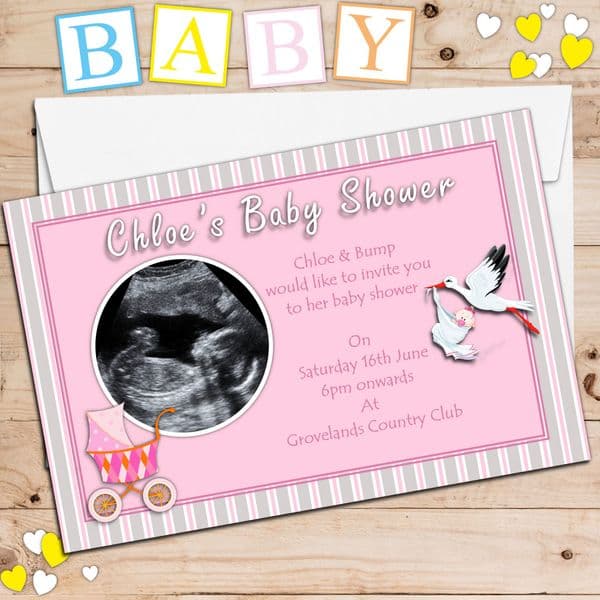 10 Personalised Pink Girl Baby Shower PHOTO Invitations N1