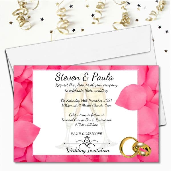 10 Personalised Pink Rose Petals Wedding Invitations Day / Evening N53