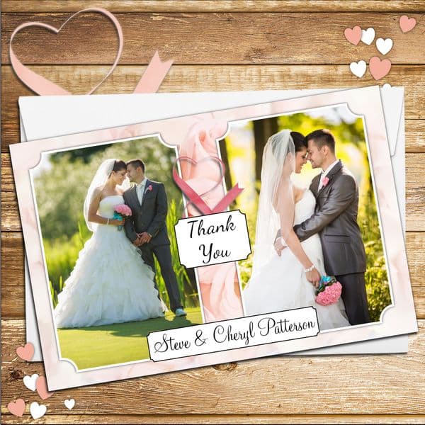 10 Personalised Pink Roses Wedding Day Thank you Photo cards N114