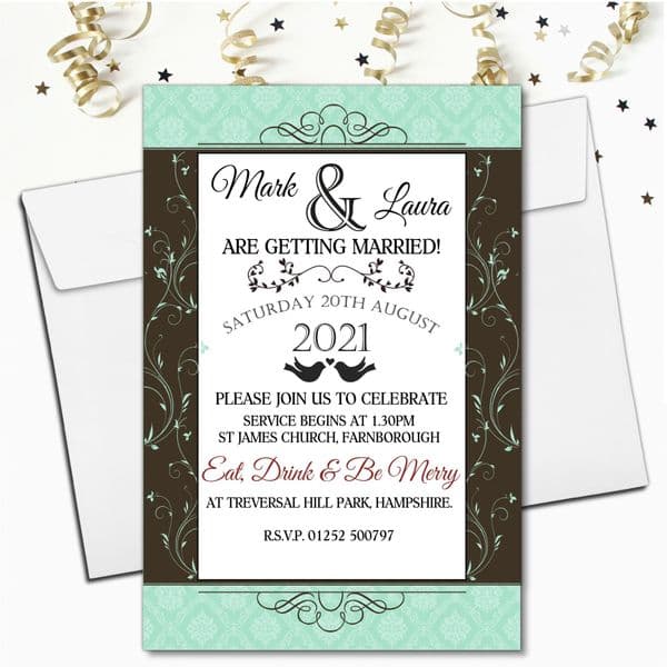 10 Personalised Premium Vintage Wedding Invitations Day or Evening N76
