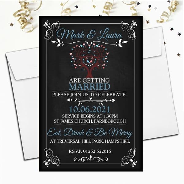 10 Personalised Premium Wedding Invitations Day or Evening N71 Vintage Chalkboard Style