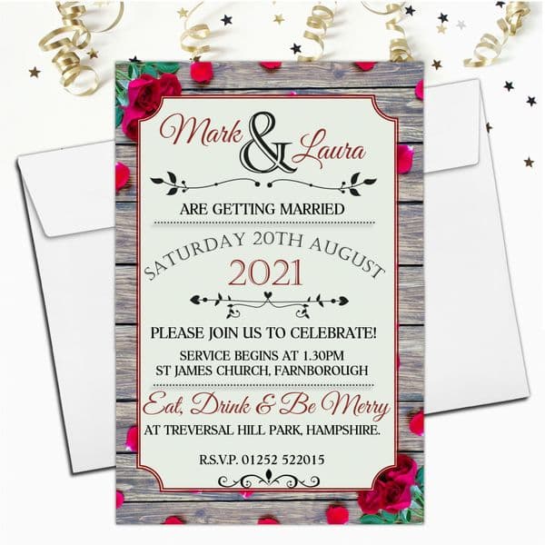 10 Personalised Premium Wedding Invitations Day or Evening N73 Red Roses