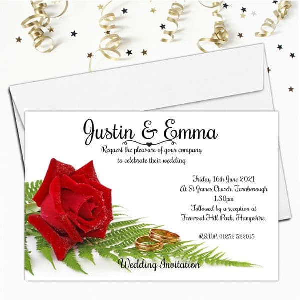10 Personalised Red Rose Wedding Invitations day & Evening N4