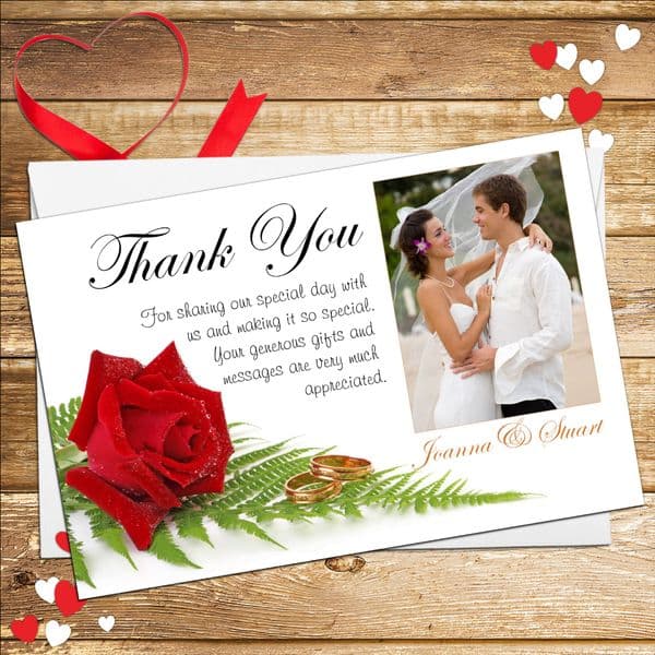 10 Personalised Red Rose Wedding Thank you Photo cards N9