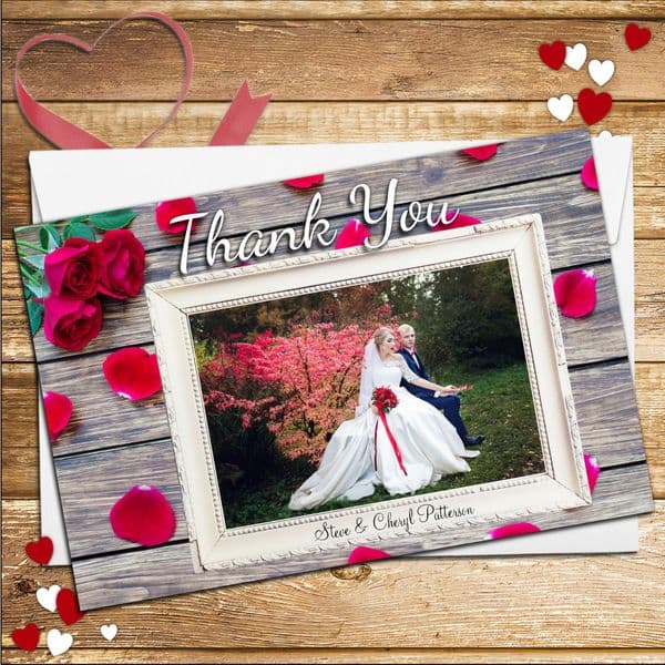 10 Personalised Rose Petal Picture Frame Wedding Thank you Photo cards N103